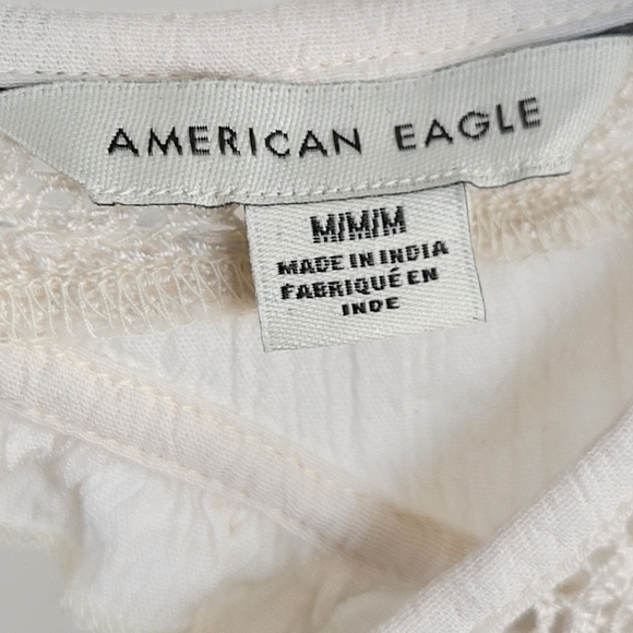 American Eagle Boho Long Sleeve‎ Babydoll Cream Shirt Top Sz M - Picture 6 of 8